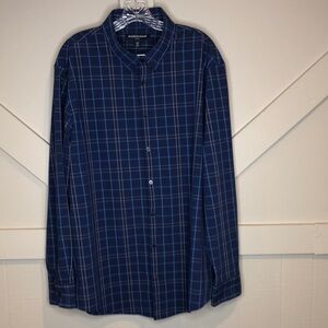 Mizzen + Main Leeward Mens XXL Trim Navy Plaid Button Down Shirt Business Casual